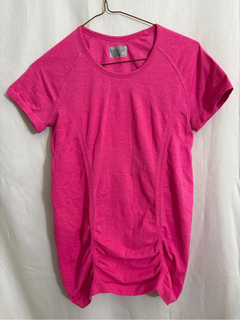 Athleta Fastest Track Tee Brilliant Magenta Heather Size Small Seamless Ruched